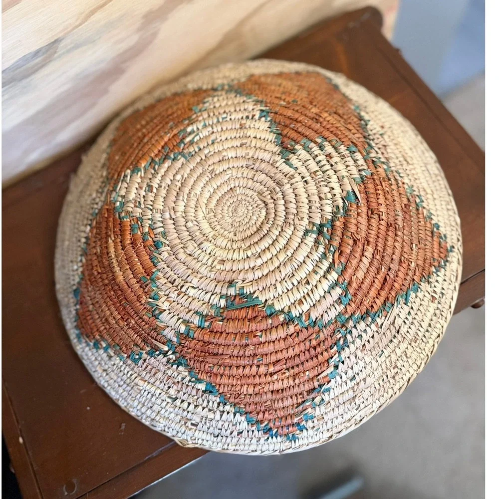 Vintage Hand Coiled Southwestern Basket‎ Tray Native American Style Geometric